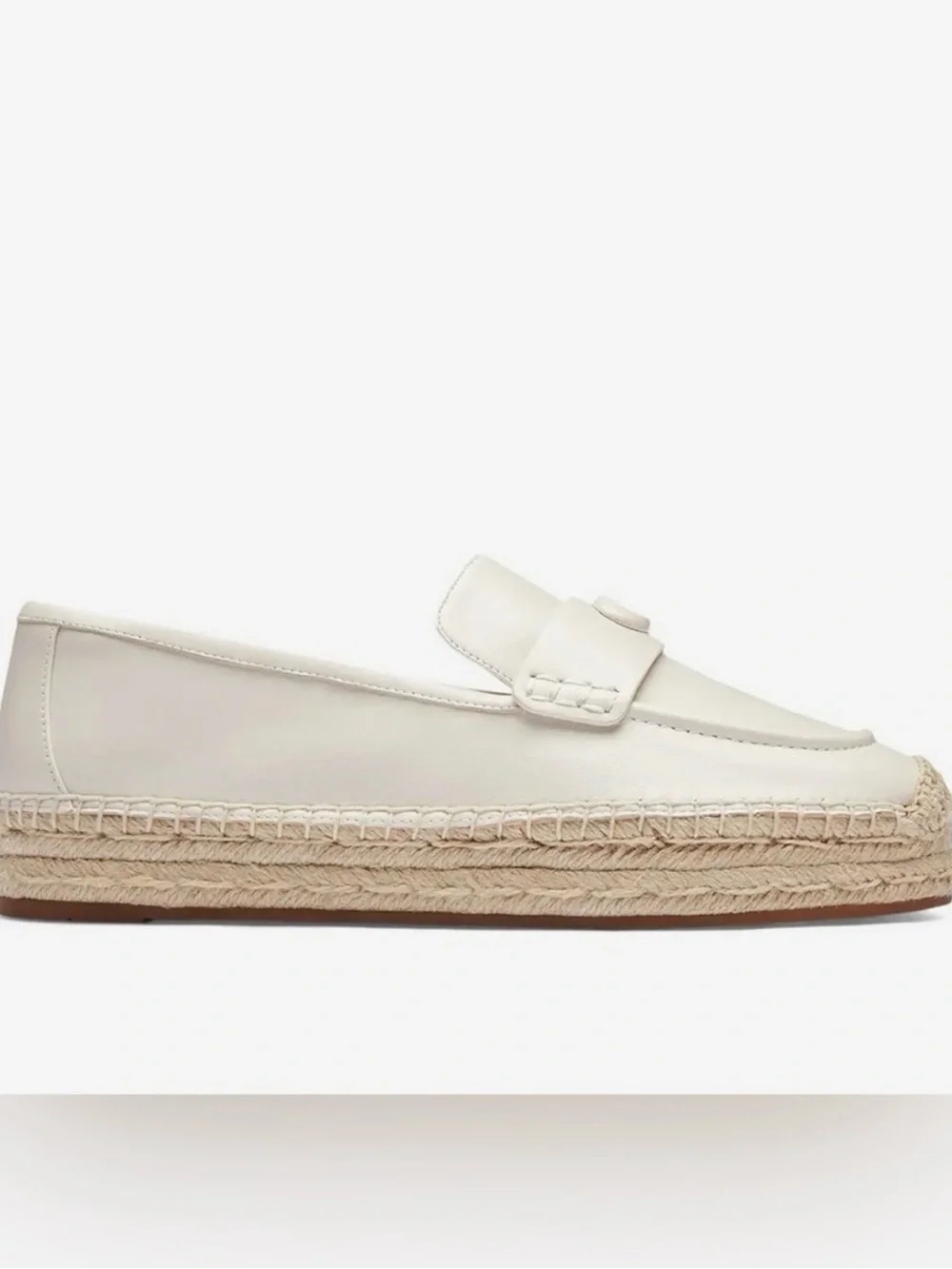 COACH Camilla Genuine Leather C Logo Platform Espadrilles Ivory/Chalk Size 6.5